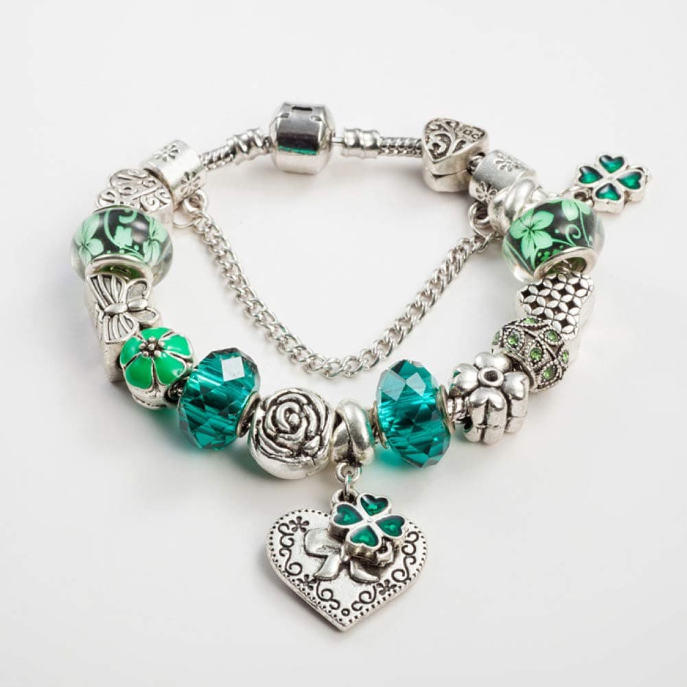 YANOUHZ Charms Jewelry Fit Bracelet Green Flower Rhinestone Bracelet For Women