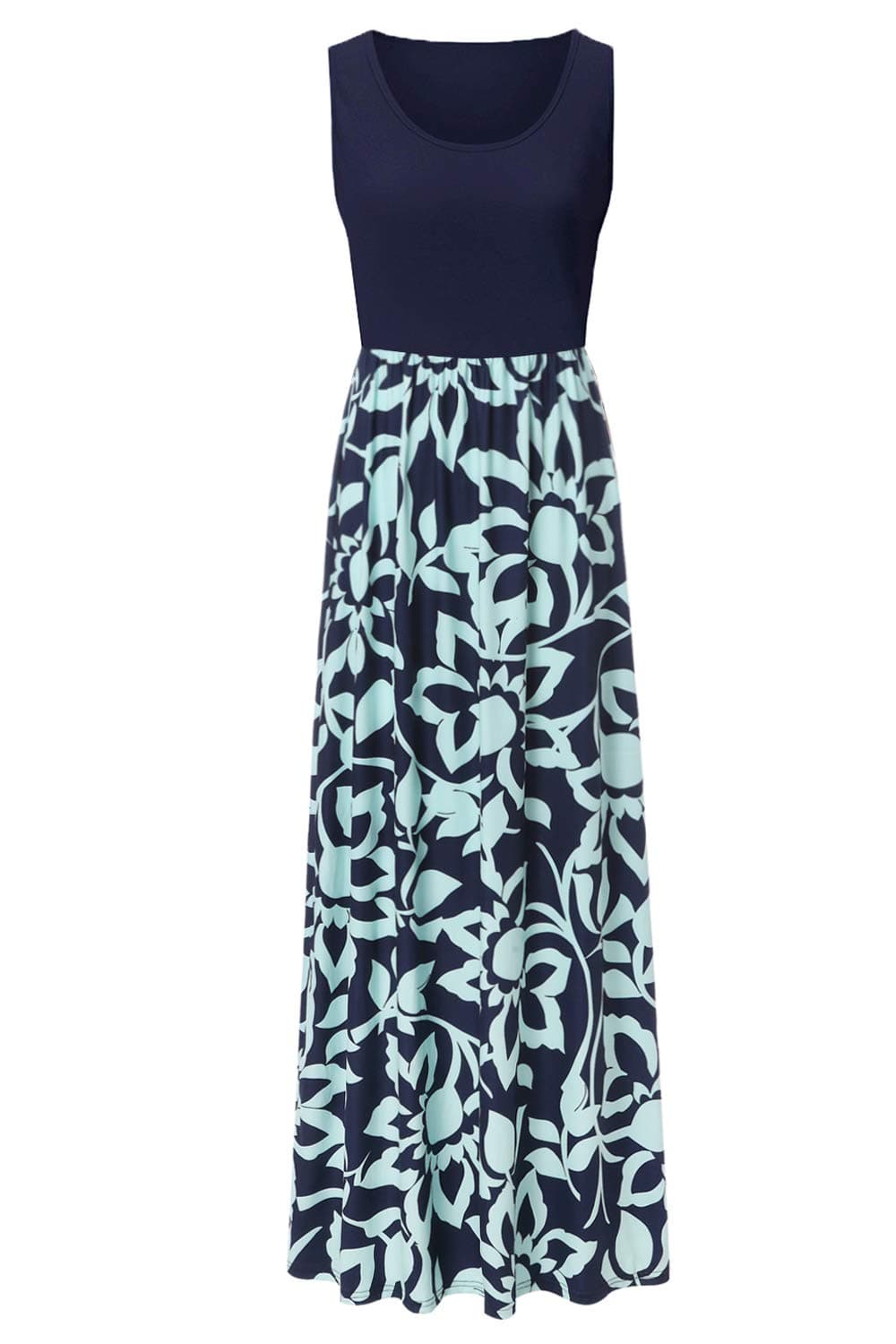 Womens Summer Contrast Sleeveless Tank Top Floral Print Maxi Dress