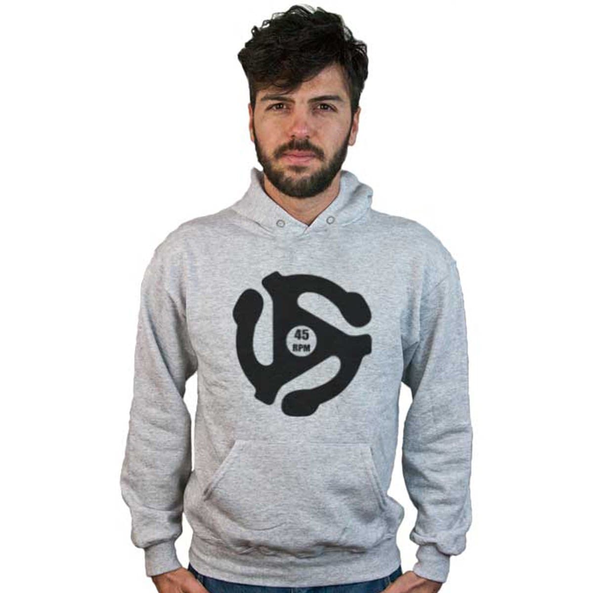 Doctor Music Shirt Felpa 45 Giri RPM, Grigia Con Cappuccio, Centrino Disco Vinile Giradischi Musica
