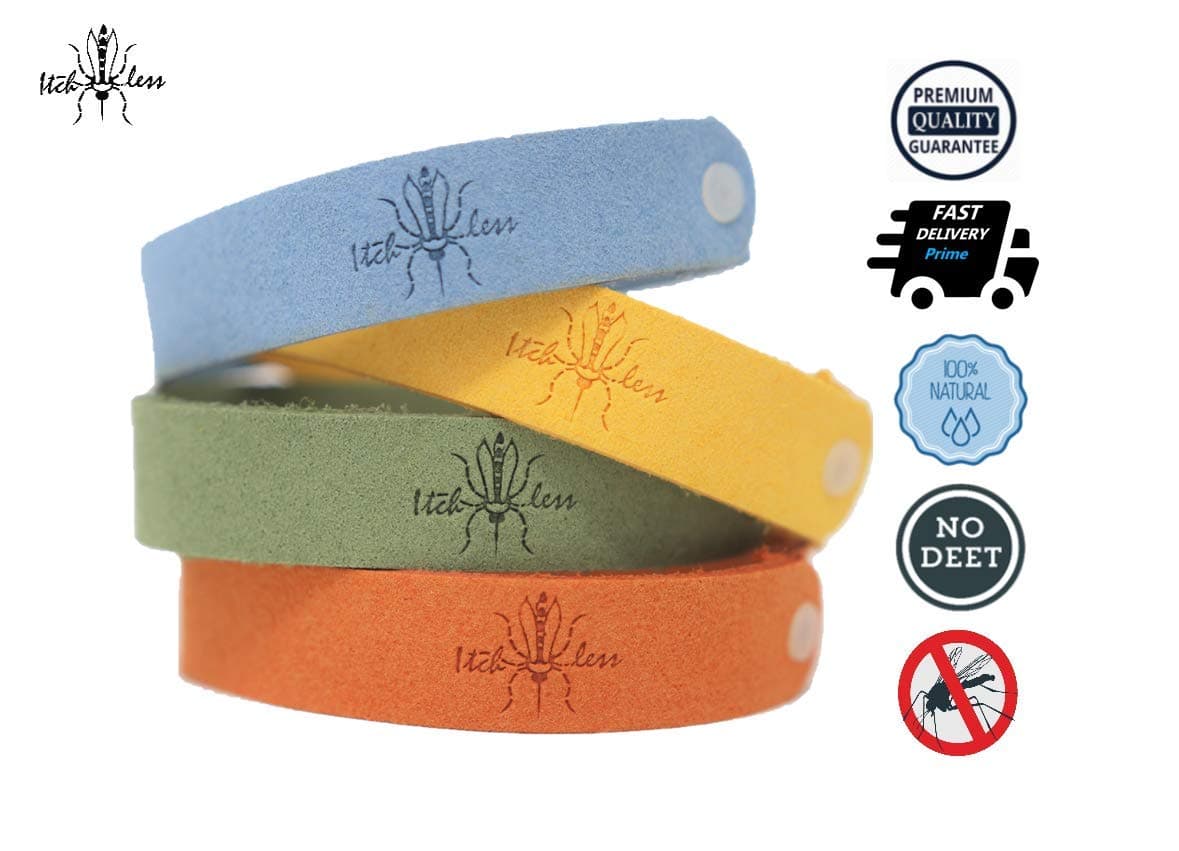 Itchless Mosquito Repellent Bracelet 12pk 100% Essential Oil Non Toxic, Camping, Safe Deet-Free Band, Soft Fiber Material for Kids & Adults, Potent, Keep Mosquitos, Tics, Flies, Gnats, Fleas Away