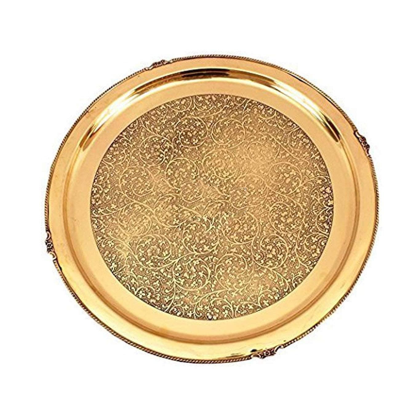 Spiritual World Traditional Pure Brass Puja Pooja Archana Thali Plate for Hindu Prayer - 13" x 1" x 1"