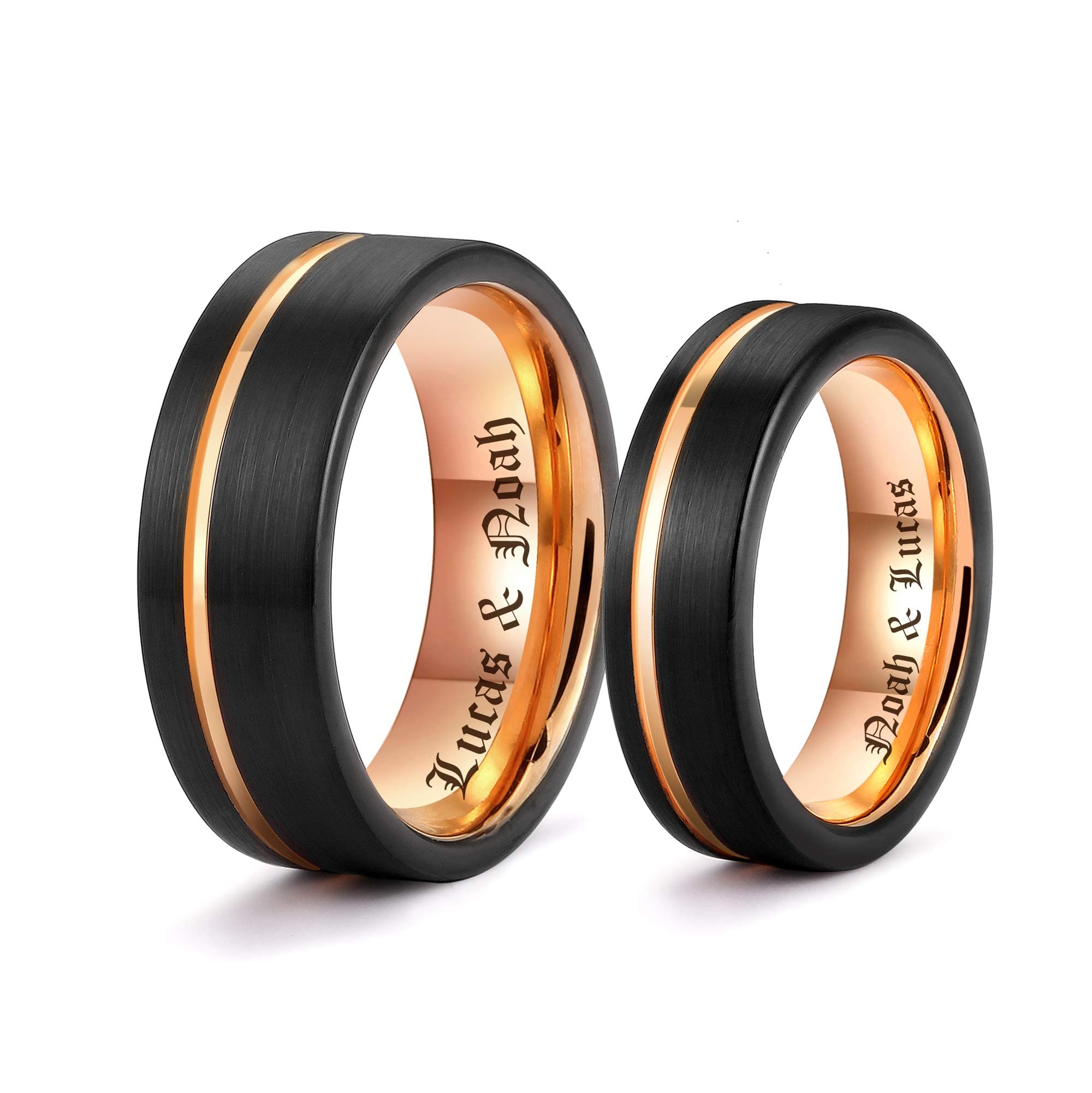 LerchPhi Personalized Engraved Promise Ring for Couples Engagement Wedding Bands Couples Matching Rings Black Tungsten Carbide Satin Finish Rose Gold Comfort-fit