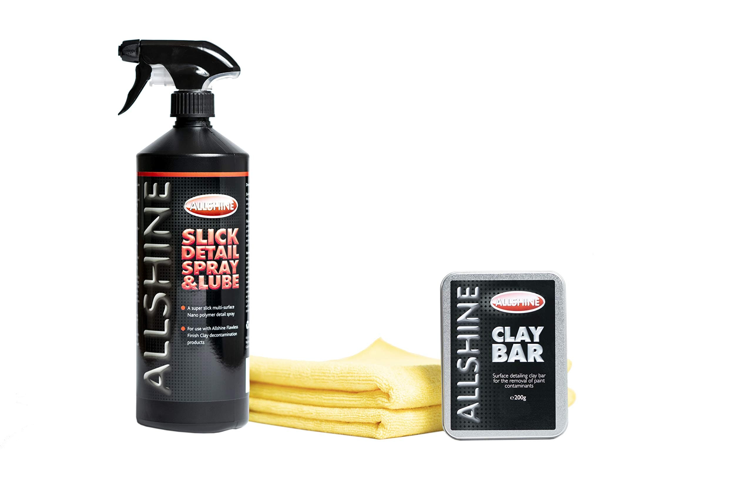 All Shine Car Clay Bar Kit THE BIG ONE! 200G Fine Grade Clay Bar + 1 - LITRE Slick Clay Bar Lube + Two Large Microfibre Buffing Towels