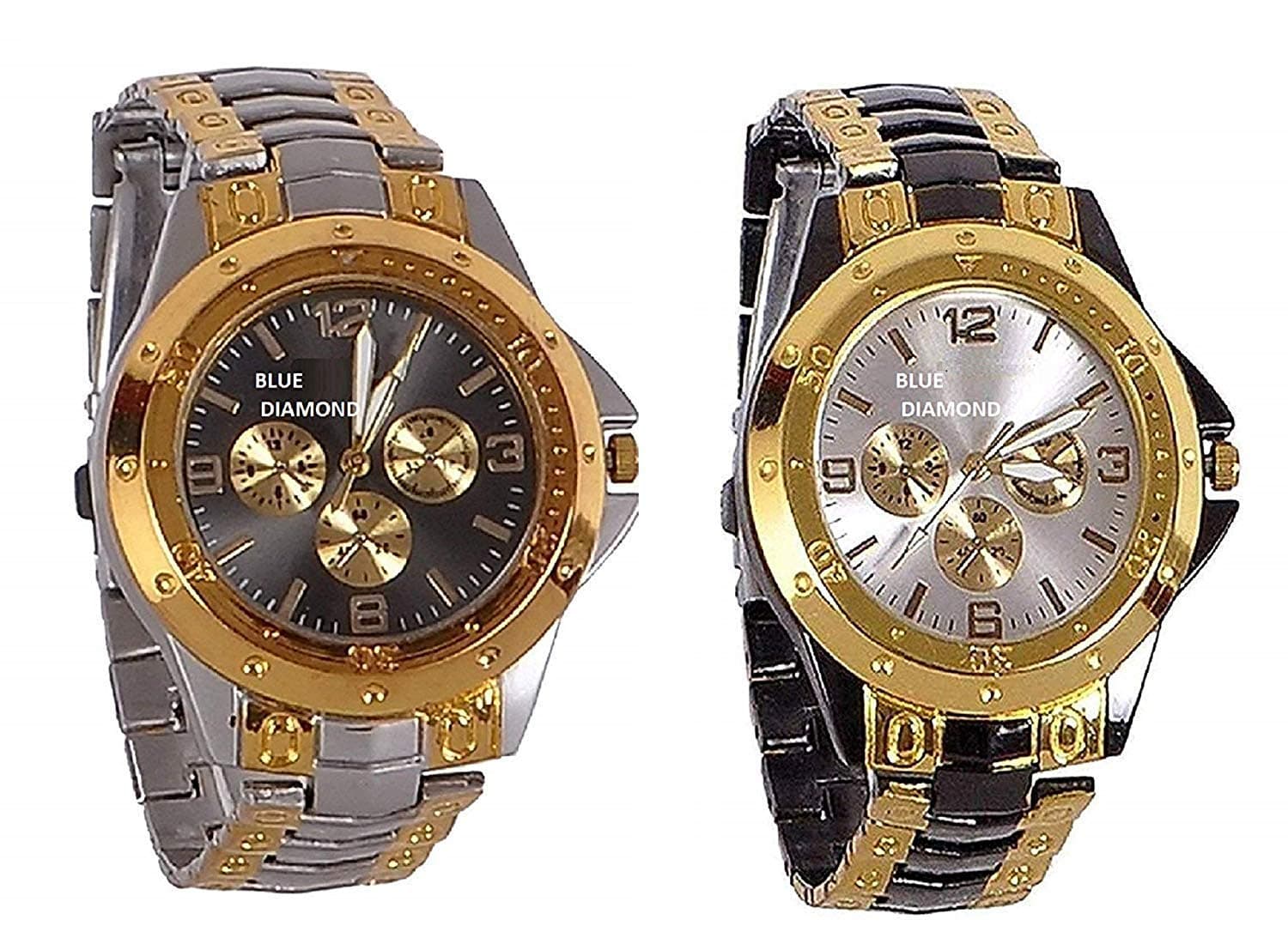 BID Analogue Multicolored Dial Stainless Steel Gold Strap Watch for Boys (Pack of 2)
