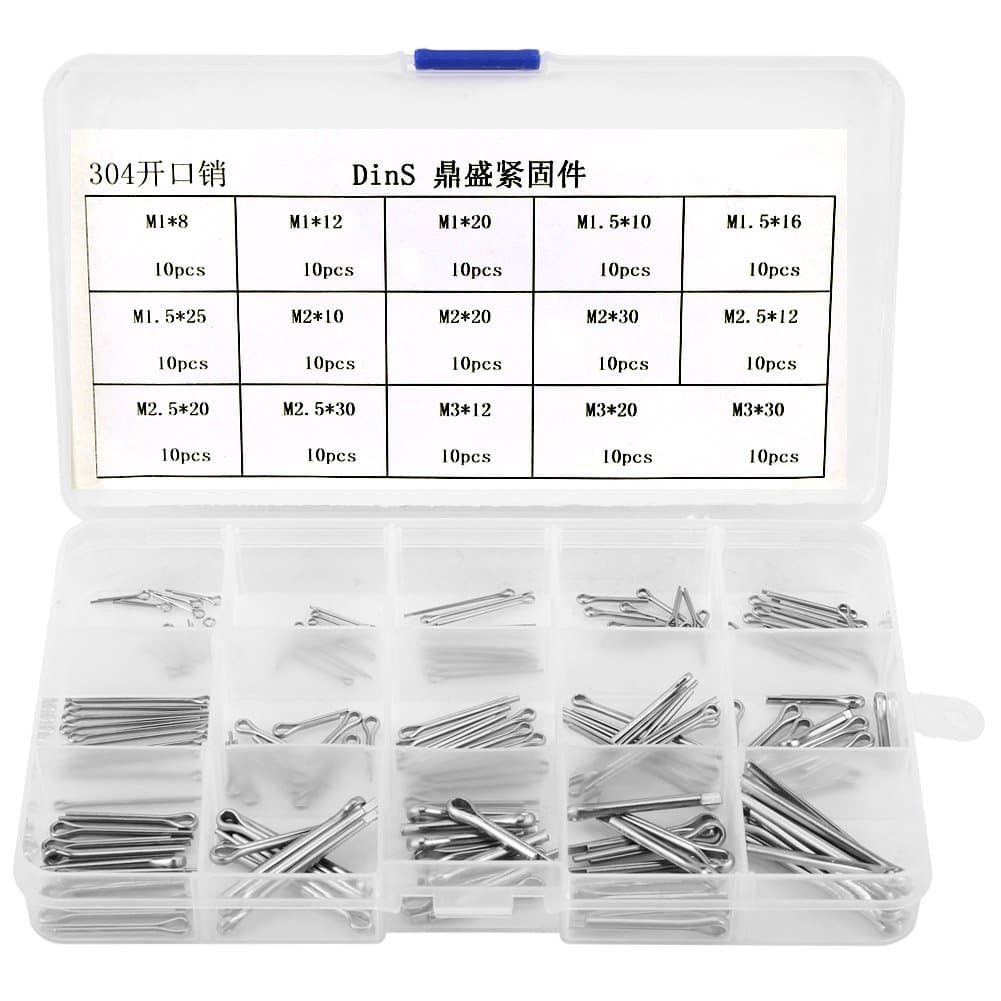Akozon 150Pcs Split-Cotter Pins 15 Kinds 304 Stainless Steel Kit M1-M3 Split Cotte