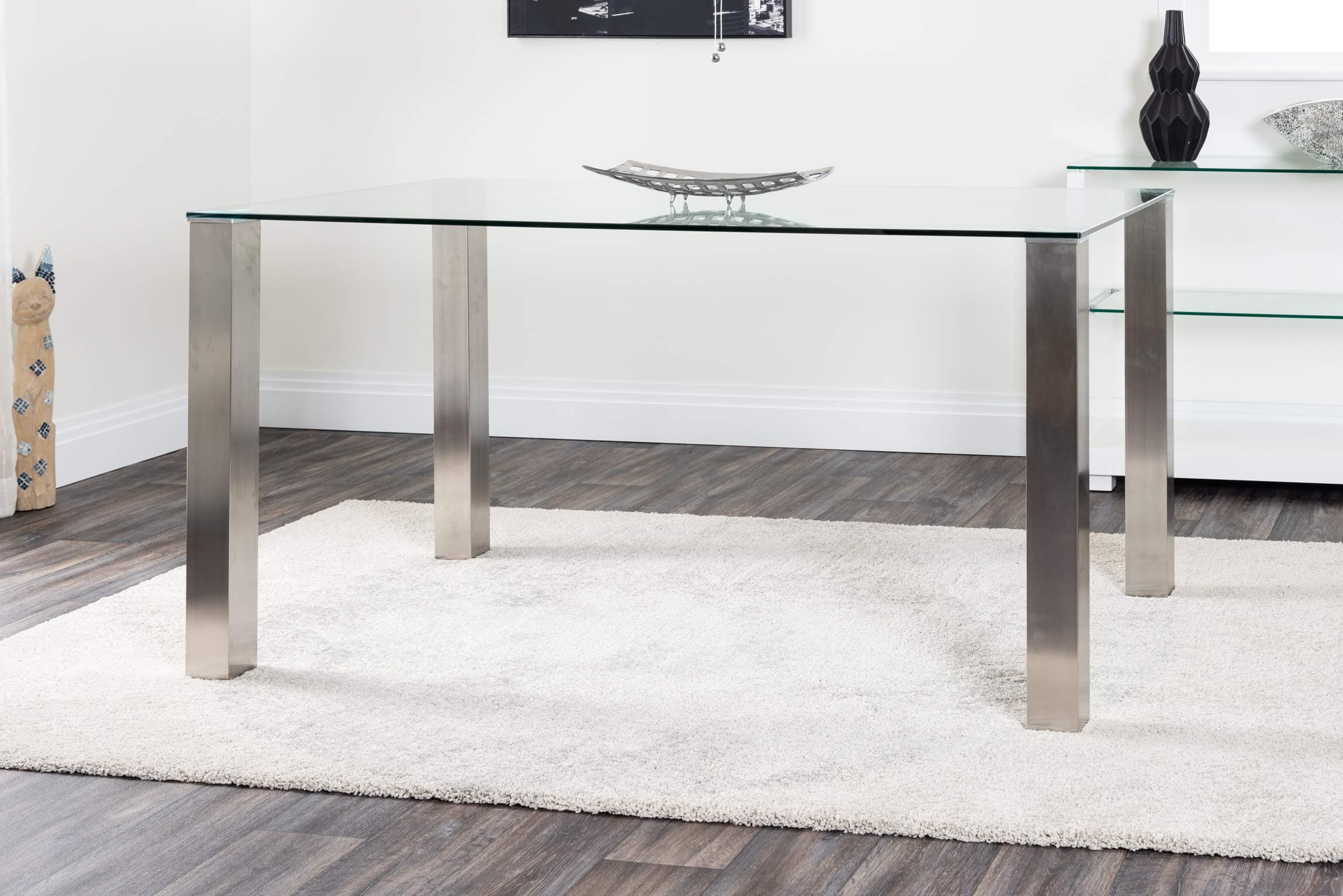 Furniturebox UK Salerno Clear Glass And Brushed Stainless Steel Metal Modern/Stylish Dining Table And 6 Chairs Set (Dining Table Only)