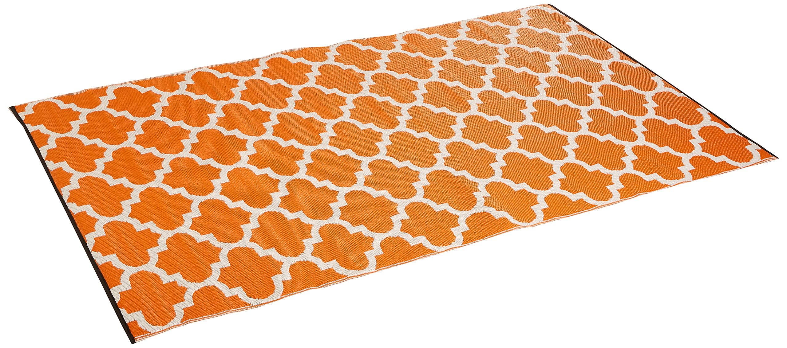 Fab Hab Reversible Outdoor/Indoor Rug | Perfect for Decking, Garden, Patio | Mold, Mildew, UV & Stain Resistant, Tangier-Carrot & White (150 cm x 240 cm)