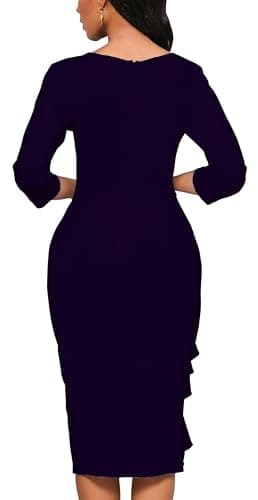 Yajedo Church Dresses for Women 3/4 Sleeve Bodycon Ruffle Vintage Wear to Work Pencil Midi Dress
