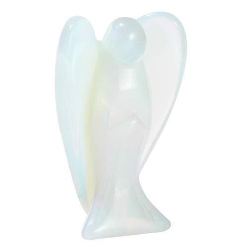 Nobranded Crystal Angel Figurine Opal Gemstone Peace Angel Statue Pocket Guardian Rose Quartz Topaz Healing Stone 2 Inches(50mm) (Opal Stone)