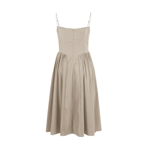 midelxp Womens Corset Dress Elegant Spaghetti Strap Bustier Midi Dress Low Cut Flowy Pleated Hem Formal Dresses with Pockets