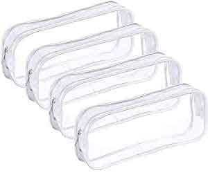 Pencil Bag,4 PCS Clear Toiletries Bag Clear Exam Pen Pencil Case Pouch Bag,Clear Pvc Zipper Travel Luggage Pouch Make up Cosmetic Bag,Clear Pencil Bag for Men,Women, Students