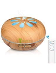 Diffuserlove Diffuser 550ML Ultrasonic Remote Control Essential Oil Diffuser Wood Grain Cool Mist Humidifier with 7 Color LED Lights Waterless Auto Shut-off for Home Bedroom Yoga Office (Yellow)