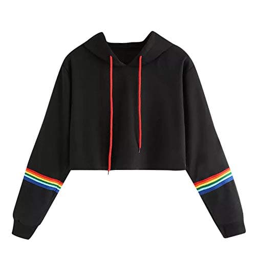 Dainzuy Ladies Sexy Casual Tops,Women's Long Sleeve Hoodie Pullover Striped Crop Top Sweatshirt