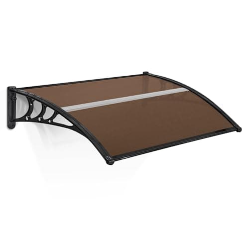 MCombo 39.8" x 37.8" Window Awning Outdoor Polycarbonate Hollow Sheet Door Patio Canopy, 6055-4040 (Brown Board with Black Bracket)