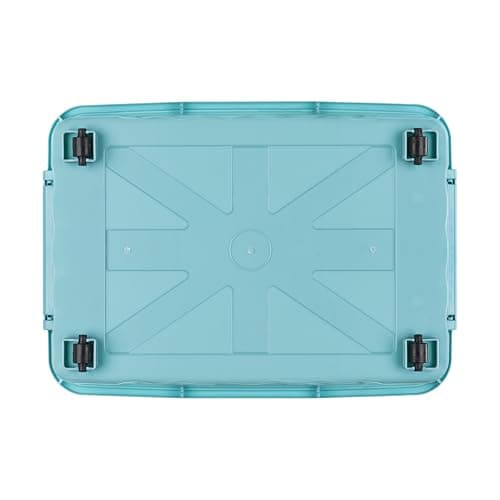 Cetomo 55L*4 Storage Boxes with Lids, Plastic Storage Box with Wheels and Secure Side Latches, Stackable & Nestable Organizer for Home, Office, Moving, PP, Blue, 55L-4 Pack