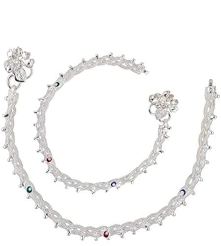 Combo f 2 Pair Indian Traditional Ethnic Silver Plated White Metal or Alloy Anklets Payal for Women Girls