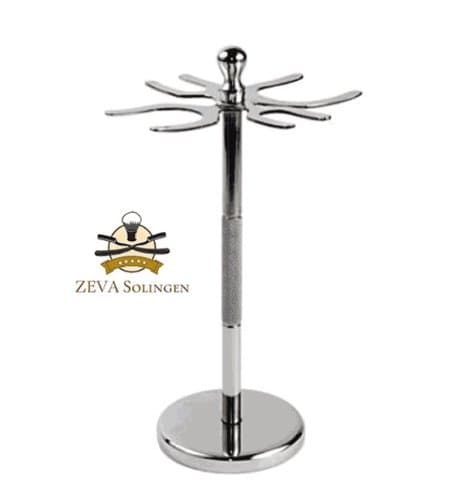 Stainless Steel 4 Prong Safety Razor and Shave Brush Stand from ZEVA