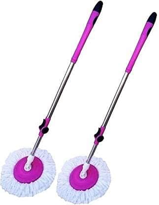 PRO MACK ZONE Stainless Steel Mop Rod Stick Mops for Floor Cleaning Mopping Stick 360 Mop Stick Rod with Refill Set - Pink pochha Sticks (Standard Size) - Set of-2