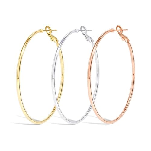 Cocadant Big Gold Hoop Earrings for Women Girls,Dainty 14k Gold Hypoallergenic Rose Gold Silver Hoop Earrings with 925 Sterling Silver Post,Stainless Steel Large Hoop Earrings