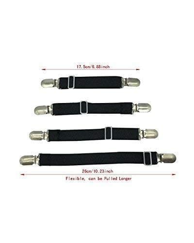 Bed Sheet Clips, Fitted Sheet Straps, Black（4 packs）