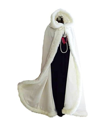 AngelaLove Women's Bridal Luxury Fur Wedding Hooded Cape Long Women Cloak Party Wrap Stole