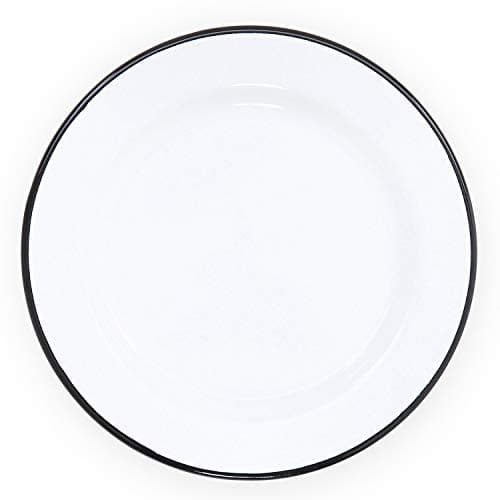 Crow Canyon HomeEnamelware Flat Salad Plate, 8 inch, Vintage White/Black (Set of 4)