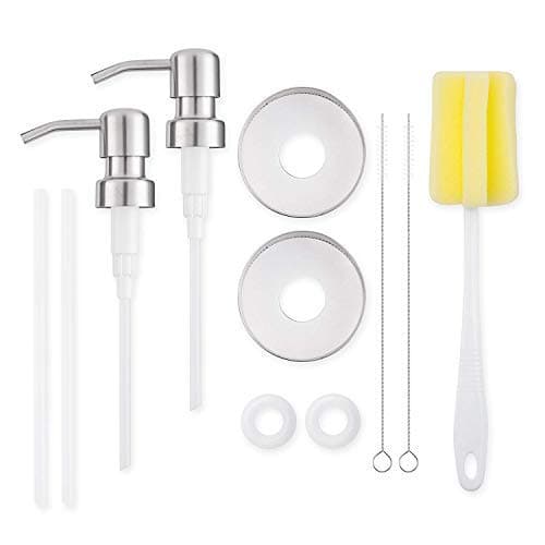 DHUNI Stainless Steel Soap Oil and Lotion Dispenser Lid I Mason Jar Vintage DIY Pumps Lids - Rust Proof Bathroom Kitchen Accessories I 2 Pack Free Brushes Counter Top Collection-Jar not Included.