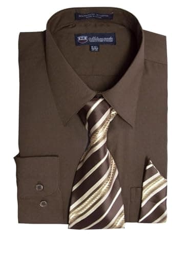 Milano Moda Men's Long Sleeve Dress Shirt with Matching Tie and Handkerchief SG21A