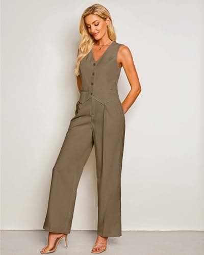 luvamia Pant Suits for Women Dressy Casual 2 Piece Sets Sleeveless Blazer Vest with High Rise Wide Leg Pants Work Office