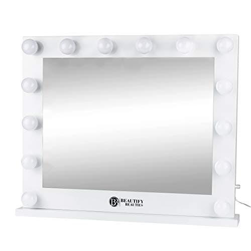 Lighted Vanity Makeup Mirror – Hollywood Style Cosmetic Wall Mount Mirror with Lights - 14 Dimmable LED Bulbs Included (8065, White) by Beautify Beauties