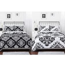 Black White Damask Reversible 3-Piece Bedding Comforter Set FULL