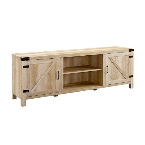 Walker Edison Georgetown Modern Farmhouse Double Barn Door TV Stand for TVs up to 80 Inches, 70 Inch, White Oak, Without Fireplace