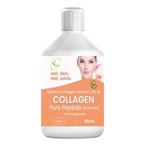 Liquid Collagen Peptides Supplement, Faster Absorption Dietary Hydrolyzed Drink, Skin, Muscles, Hair, Nail Growth, for Women, Men, Unflavored 500 ml (Sugar Free)