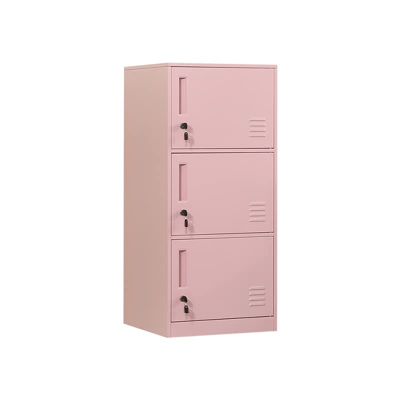 3 Door Metal Vertical Storage Locker for Kids Bedroom, Children Room, School, Office, Home,Stackable Steel Storage Cabinet for Toys, Clothes & Sports Equipment,Anti-Tilting Device. (3D, Pink)