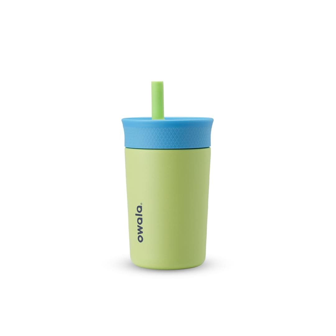 Kids Insulation Stainless Steel Tumbler with Spill Resistant Flexible Straw, Easy to Clean, Kids Water Bottle, Great for Travel, Dishwasher Safe, 12 Oz, Blue and Light Green (Turtley Awesome)