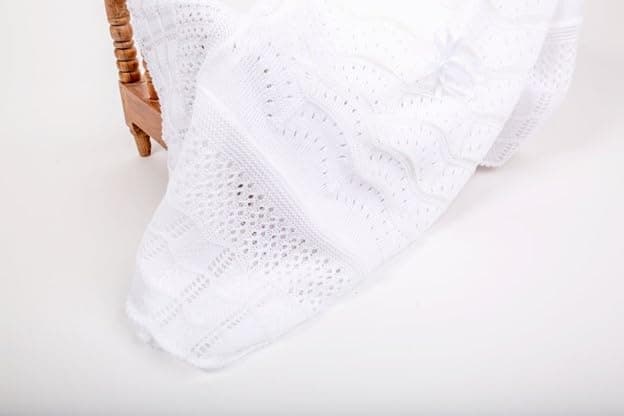 SUMA White Knit Baby Blanket, Swaddle & Christening Blanket for Newborns & Toddlers (White, 40" x 50")