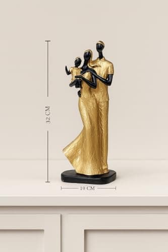 Xtore Stylish Golden Black Resin Couple Statue with Child for Home Decor (Pack of 1, Black & Golden)