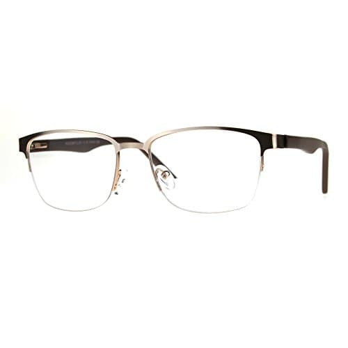 Mens Half Metal Rim Powered Bifocal Reading Eyeglasses Gold Brown 3.0