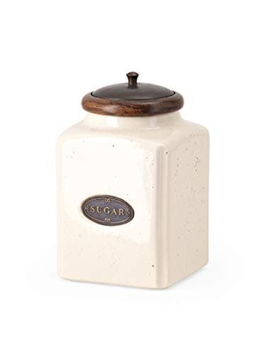 CC Home Furnishings Set of 3 Labeled Ivory Ceramic Kitchen Canisters with Lids Brown, 9-10-11"h x 5"w x 5"
