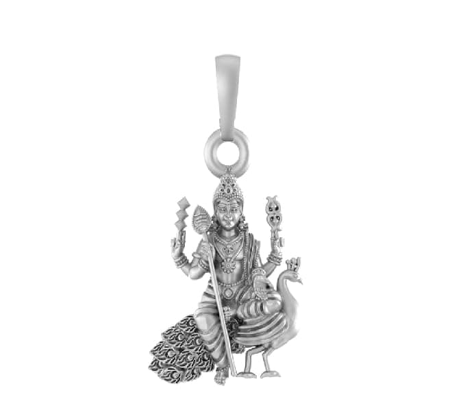 Akshat Sapphire Sterling Silver (92.5% purity) God Kartikeya/Murugan/Ayyappa Pendant for Men & Women 925 Pure Silver Lord Locket - KartikeyaPendant-P