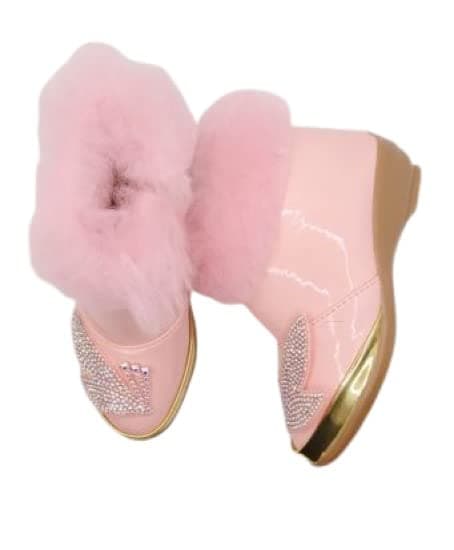 Baby Walk Girl LED Light with Zip & Hairy Boat Shoes- Twinkle Twinkle Little Star LED Light Shoes for Angel Girl Age from 3 Month to 5 Year Design 2 Set 1120 Pink