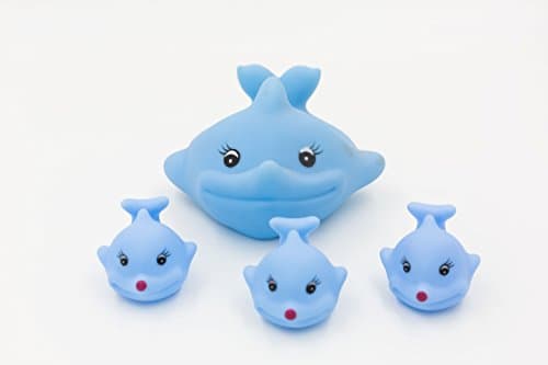 XKX Rubber Bath Toys,Dolphin Family Bath-time Fun,Set Of 4