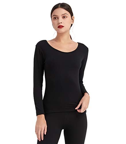 Mcilia Women's Ultra Soft Fleece Lined Thermal Long Sleeve Base Layer Top Black Small (US Size 2 4 6)