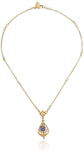 1928 Jewelry Company1928 Jewelry Porcelain Rose Pendant Faux Pearl Accent Vintage Style Necklace For Women 17", Handmade Flowers, Timeless Floral Jewellery, Made In USA