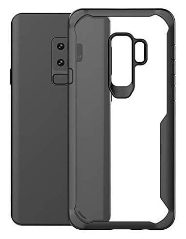 TPU and Plastic Bumper Case with Clear Back Hard Panel Protective Case Cover for Samsung Galaxy S9+ (S9Plus), Black