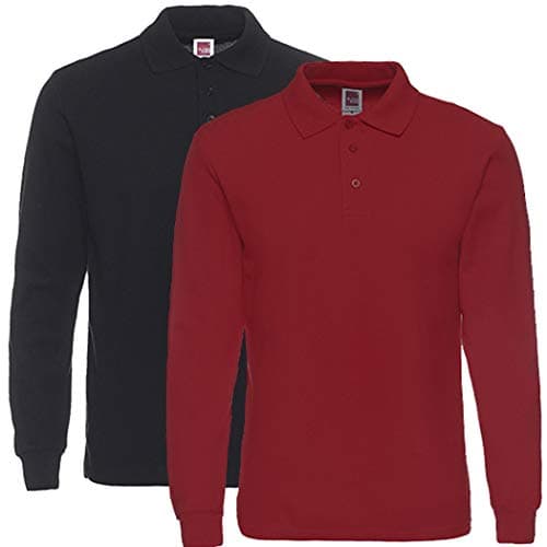 NeedBo Men's Long Sleeve Casual Solid Golf Polo Shirt (Small, 1 Black &1 Wine Red)