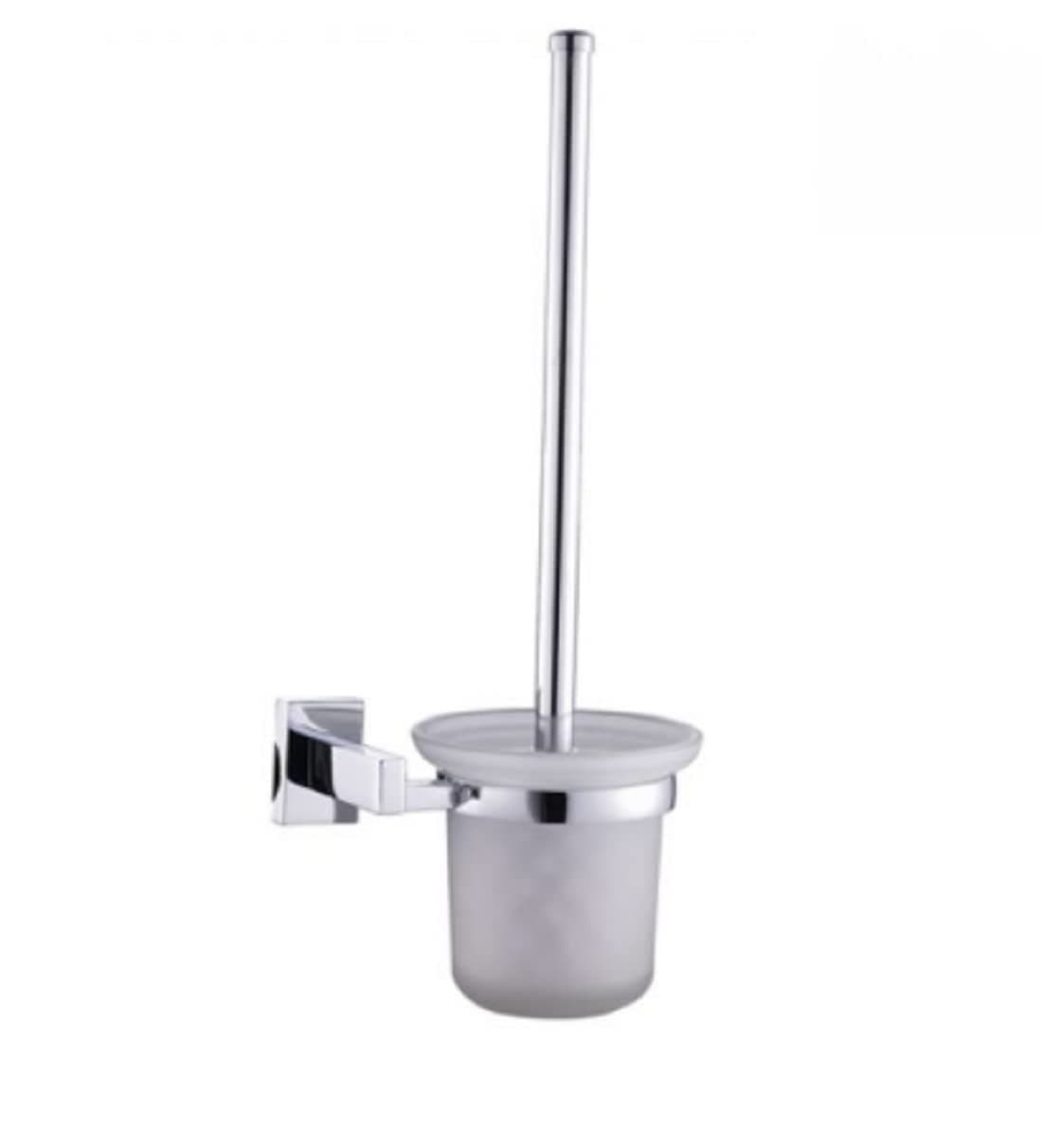 KYOTO Wall Mounted Stainless Steel with Chrome Finish Toilet Brush with Holder, Wall Hanging Toilet Brush Holder with Frosted Glass & Stand/Toilet Brush Holder for Bathroom Accessories