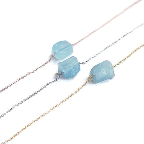 Genuine Aquamarine Necklace for Women Raw Natural Blue Aquamarine Crystal Delicate Necklace March Birthstone