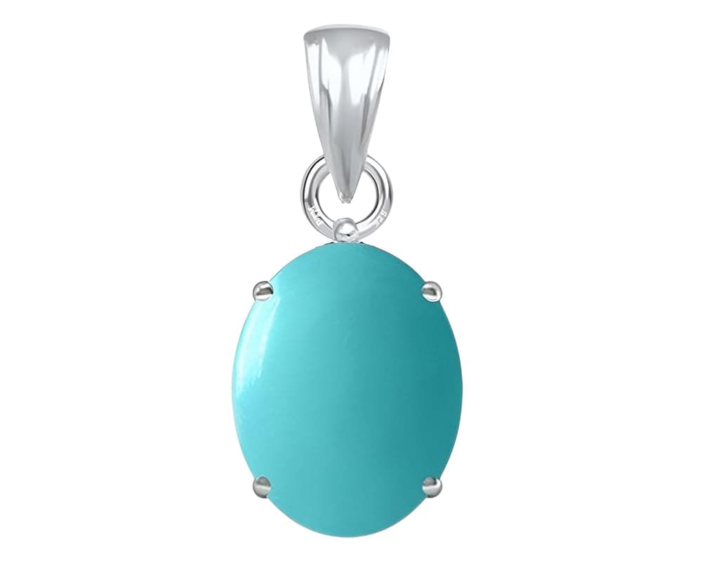 Natural Turquoise/Firoza 5.25 Ratti or 5 Carat Astrological Certified Gemstone bis Hallmark 925 Sterling Silver Pendant for Men & Women -fba2525