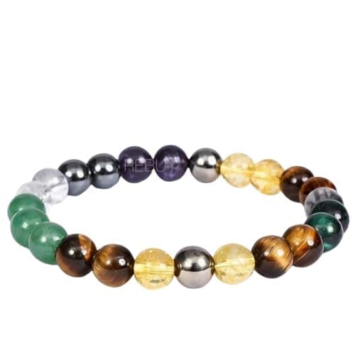 – Money Magnet Bracelet Multicolor Stone Pyrite Green Aventurine Citrine Hematite Clear Quartz Green Tiger Eye, Crystal Healing For Men & Women | Natural Stone Attract Wealth | 8mm Bead size